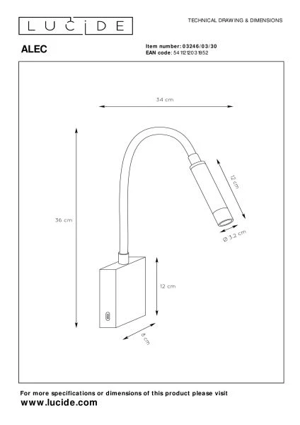 Lucide ALEC - Foco de pared / Lámpara de pared - LED - G9 - 1x3W 2700K - Incluye anillos intercambiables - Negro - técnico